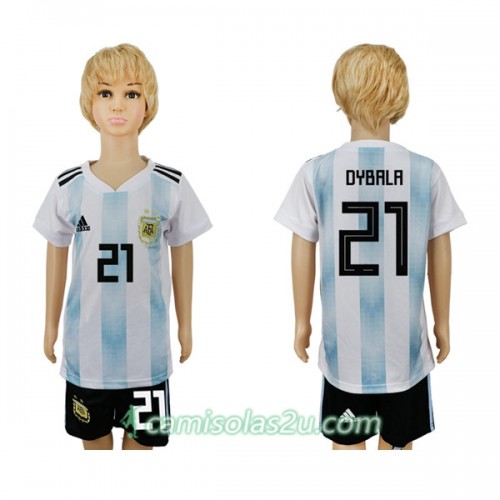 Camisolas de Futebol Argentina Dybala 21 Criança Equipamento Principal Copa do Mundo 2018 Manga Curta Camisolas de Futebol Argentina Dybala 21 Criança Equipamento Principal Copa do Mundo 2018 Manga Curta